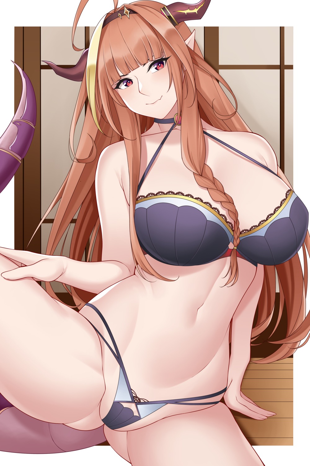 aslindsamure bra hololive horns kiryuu_coco pantsu pointy_ears tail thong