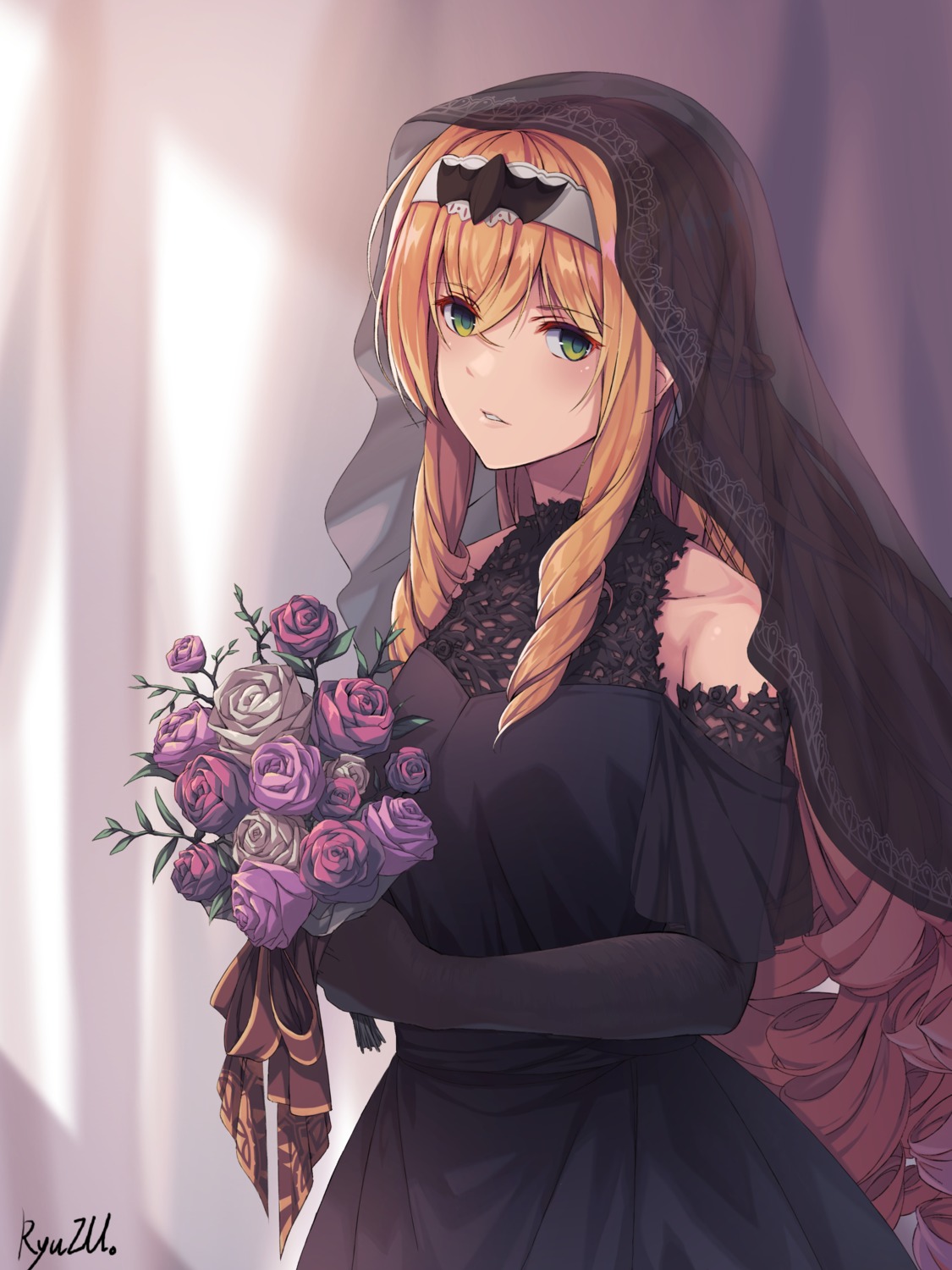 dress epic7 lidica_(epic7) ryuzu_(artist) see_through wedding_dress