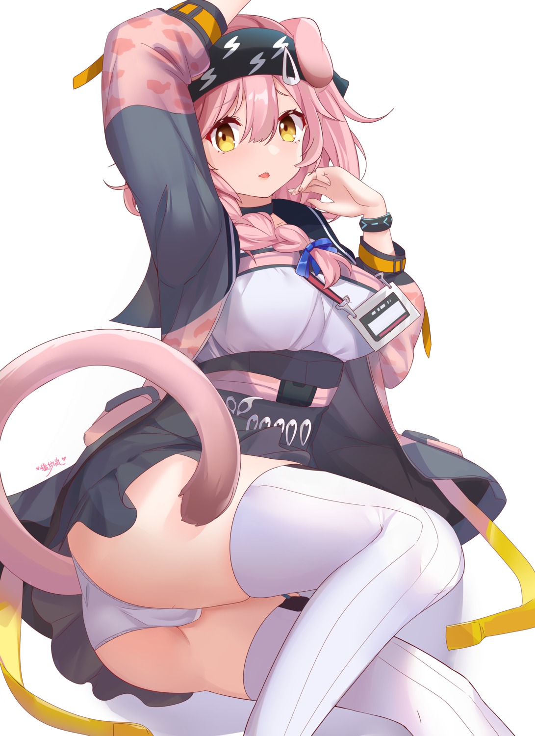 animal_ears arknights cameltoe goldenglow_(arknights) lingshalan pantsu skirt_lift tail thighhighs