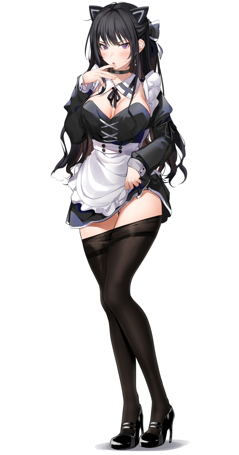 animal_ears heels maid majime-jk_(xretakex) nekomimi no_bra pantyhose skirt_lift xretakex