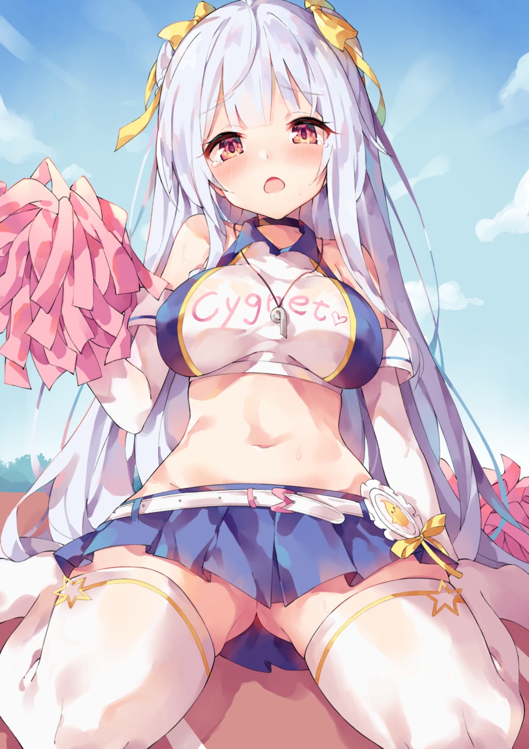 azur_lane cheerleader cygnet_(azur_lane) erect_nipples see_through thighhighs unacchi unahouse wet_clothes