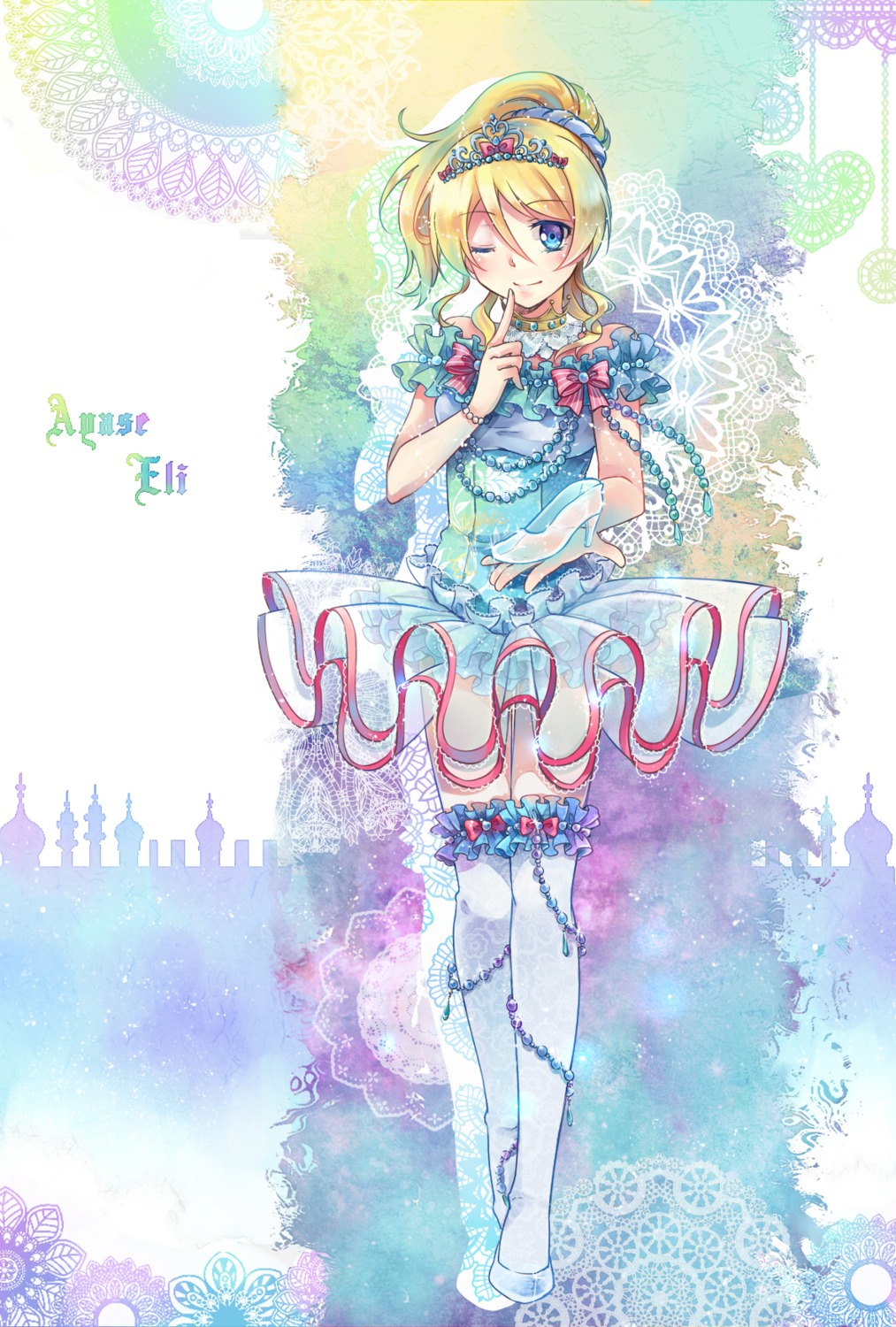 ayase_eli dress ekita_xuan love_live! see_through thighhighs