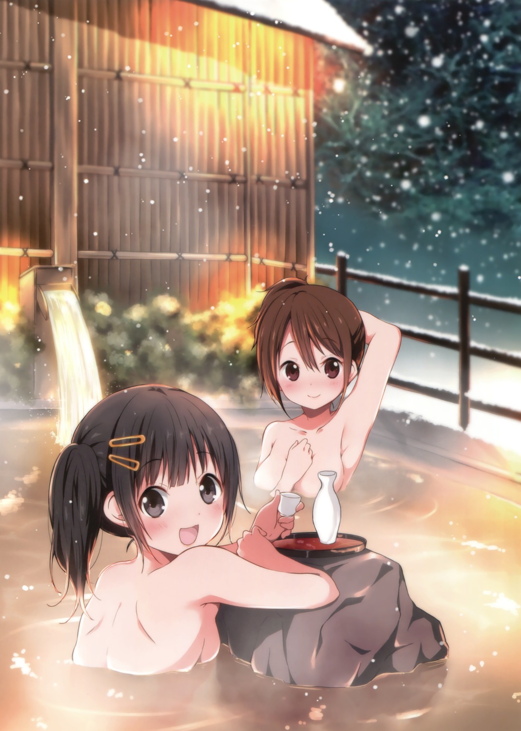 bathing naked onsen ragho_no_erika sake wet