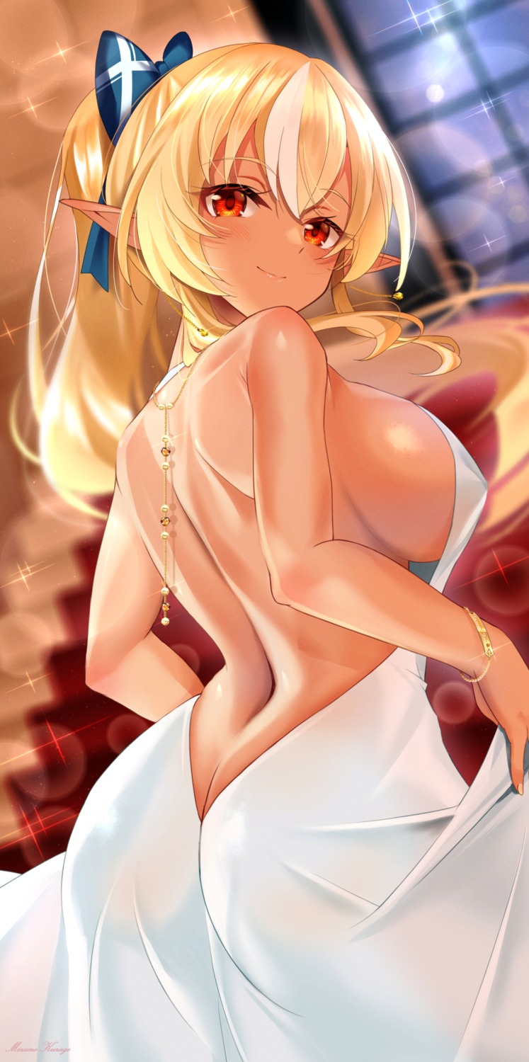 ass dress elf hololive mizuno_kurage no_bra nopan pointy_ears see_through shiranui_flare