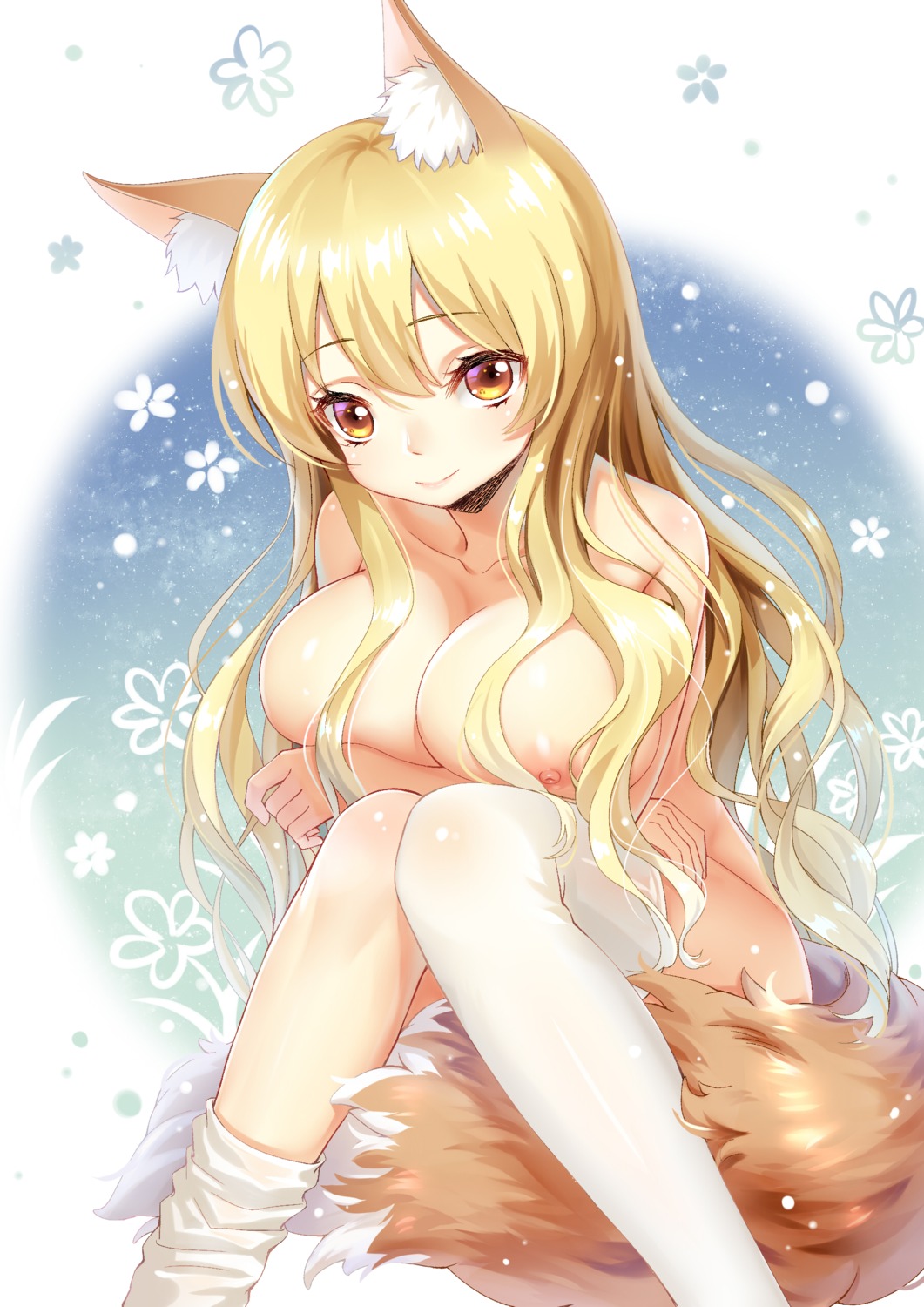 animal_ears breast_hold haneru kitsune naked nipples tail thighhighs