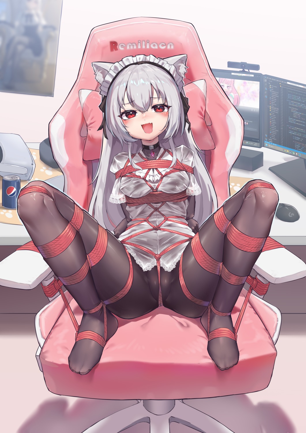 animal_ears bodysuit bondage maid nekomimi pantyhose see_through xiongmao