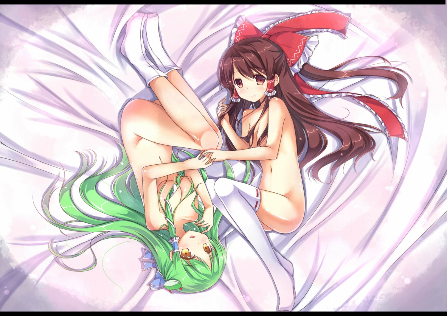 aaaa_(quad-a) hakurei_reimu jpeg_artifacts kochiya_sanae luky naked thighhighs touhou