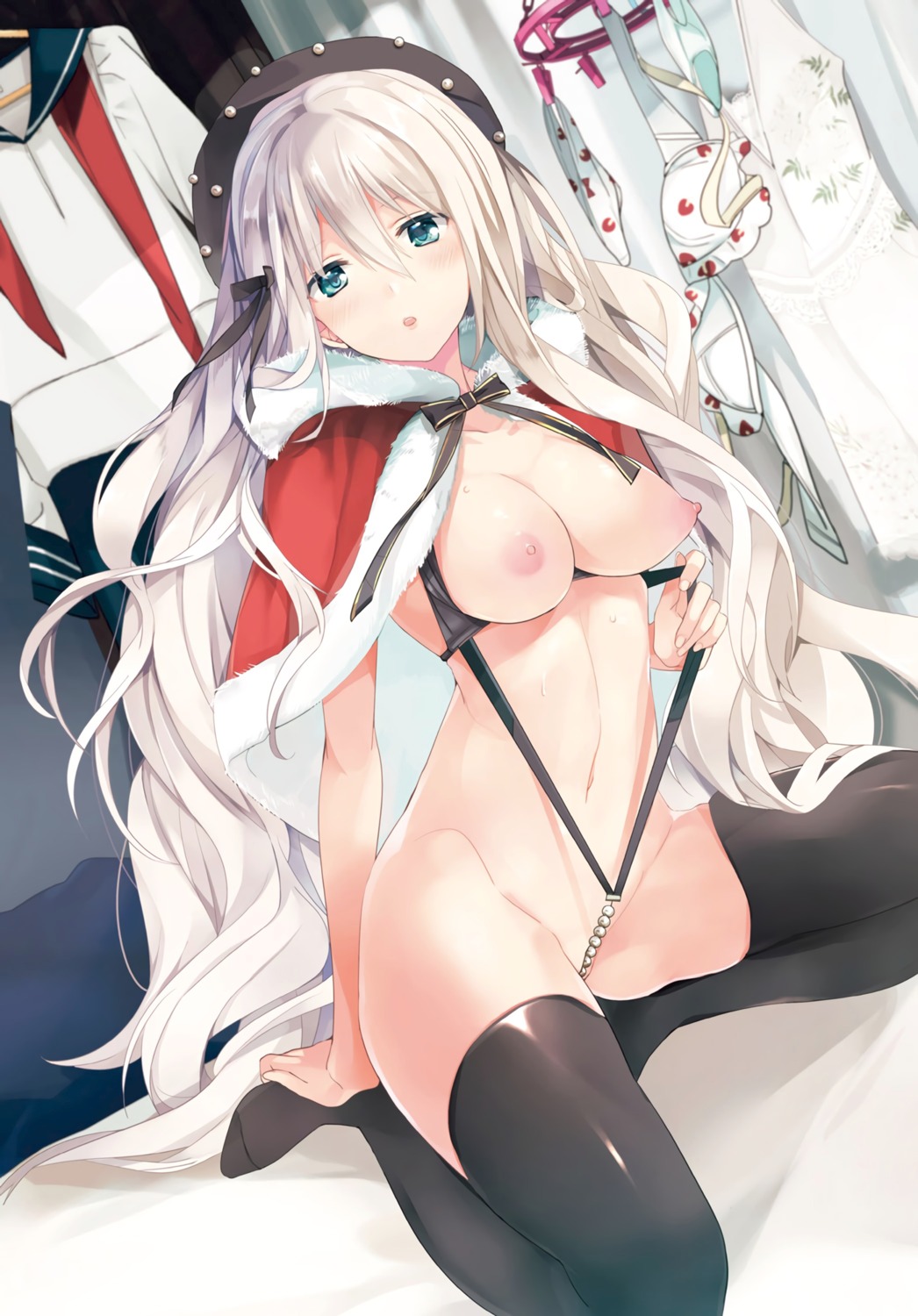 breasts naked_cape nipples open_shirt taira_tsukune thighhighs