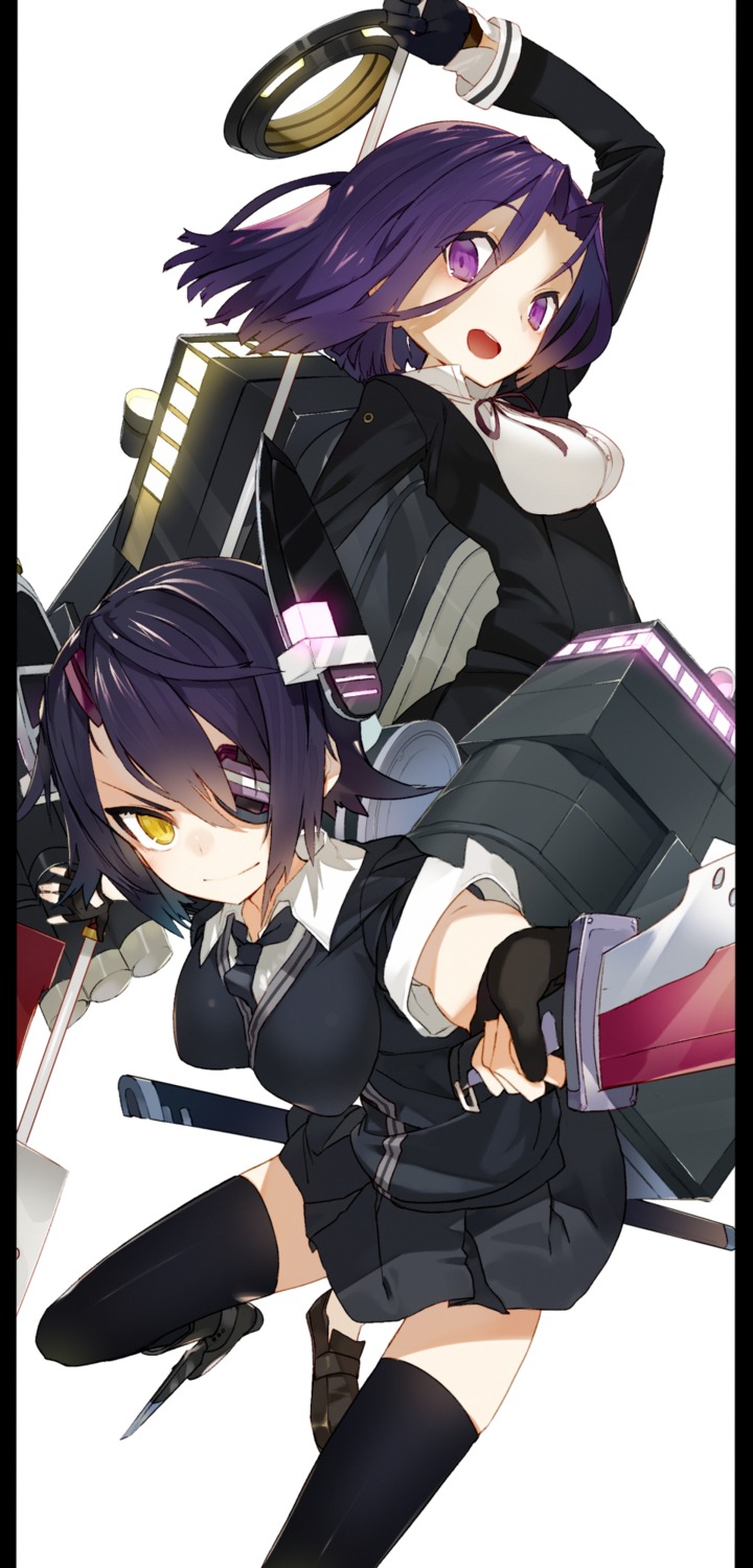 eyepatch kantai_collection karei seifuku sword tatsuta_(kancolle) tenryuu_(kancolle) thighhighs weapon