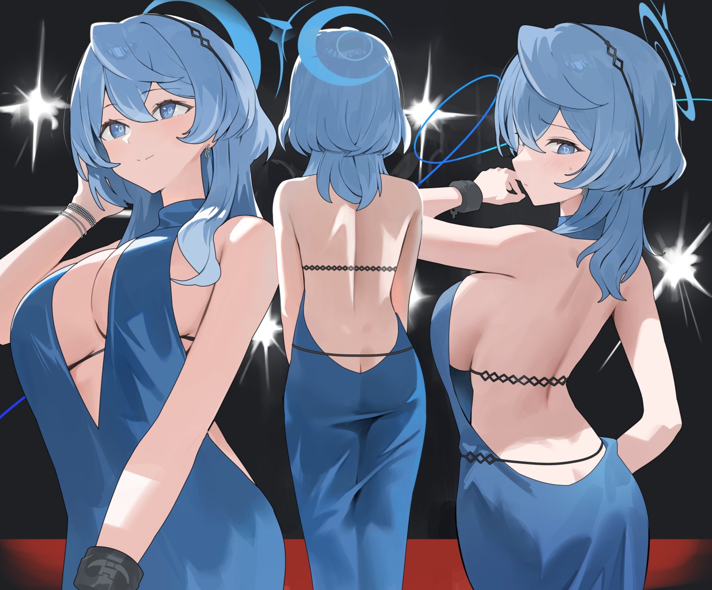 amau_ako ass blue_archive dress halo hood_(james_x) no_bra nopan