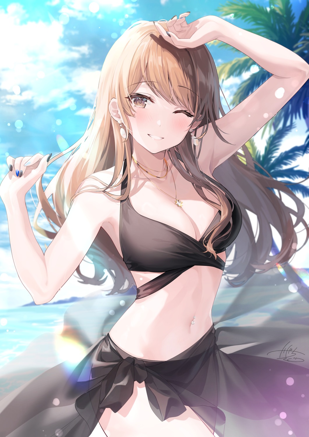 bikini kagachi_saku see_through skirt_lift swimsuits