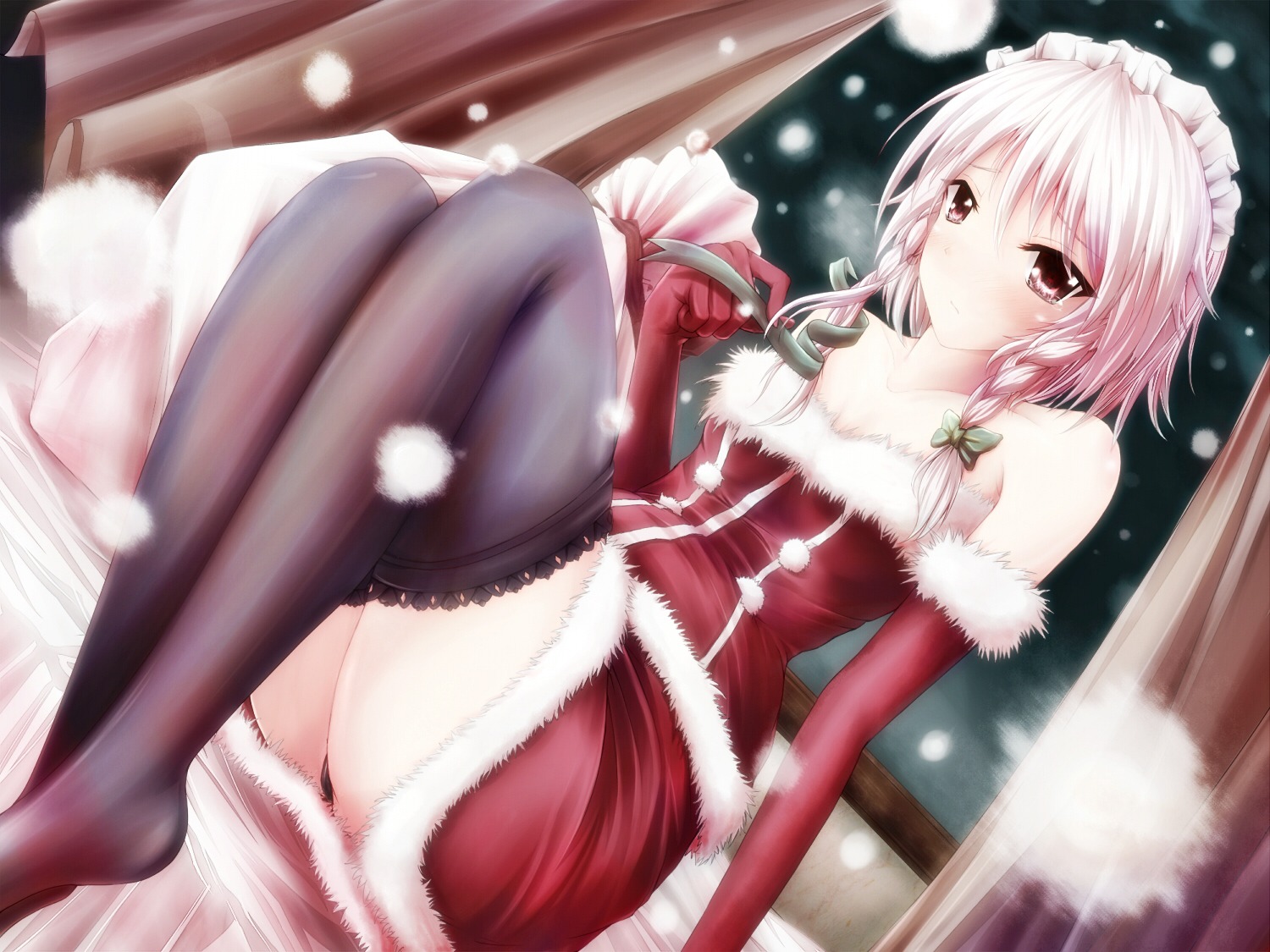 christmas izayoi_sakuya noratma_nyan pantsu thighhighs touhou