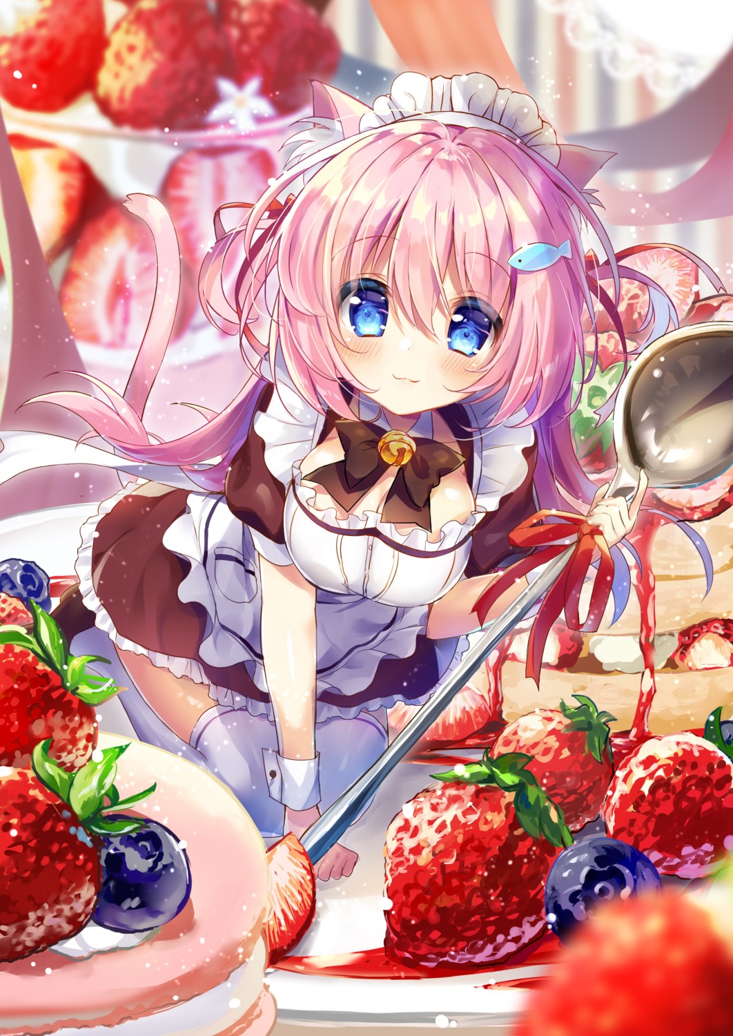 animal_ears cleavage maid natsuki_marina nekomimi skirt_lift tail thighhighs