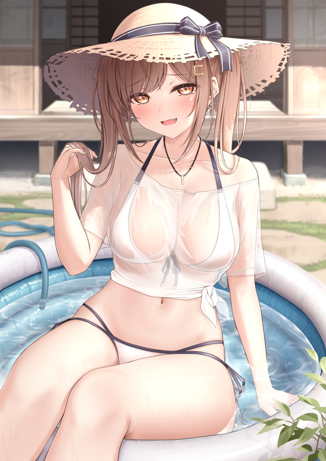 bikini monaka_curl see_through shirt_lift swimsuits wet wet_clothes