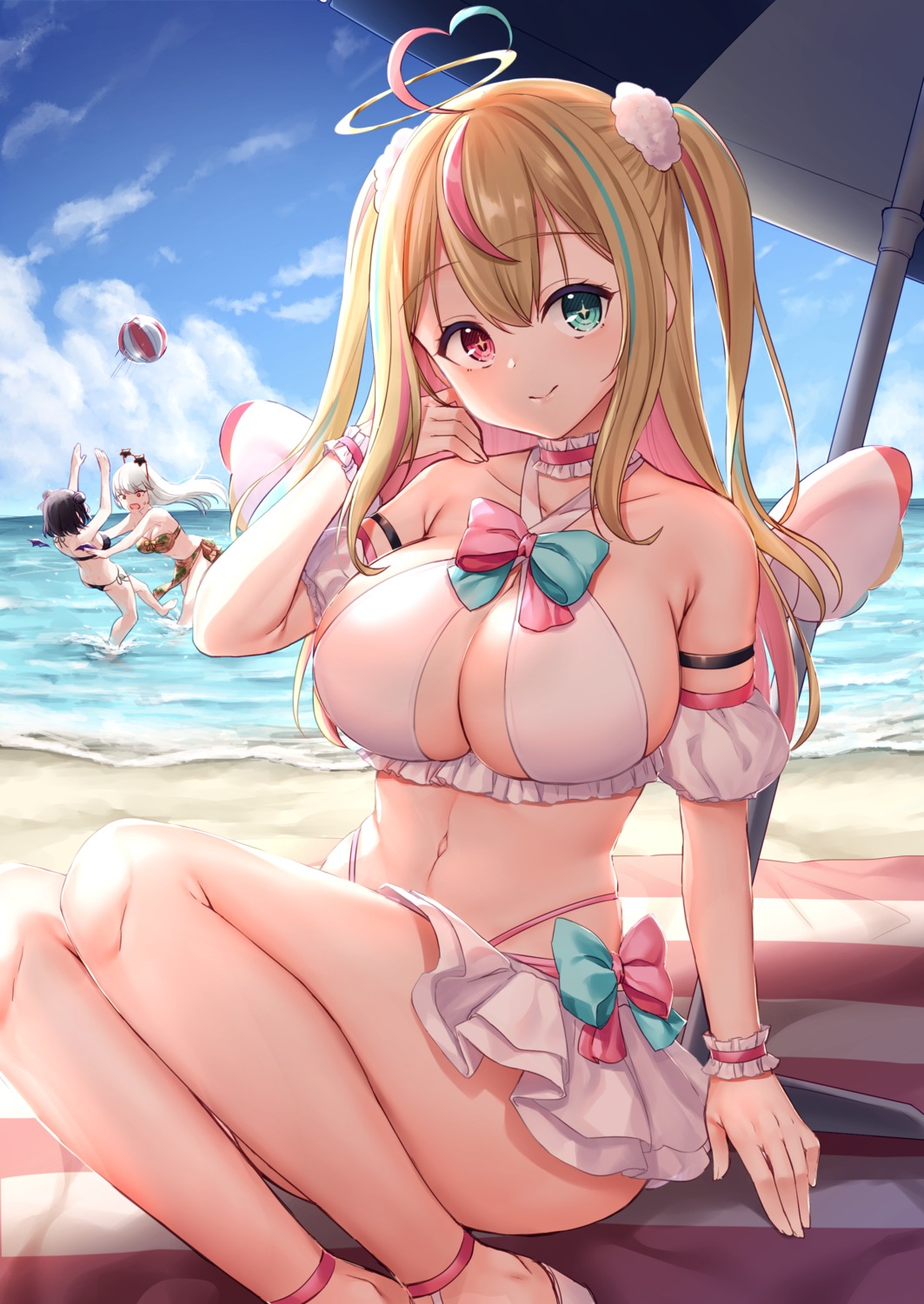 angel bikini heterochromia megane skirt_lift swimsuits wakuta_chisaki wet wings