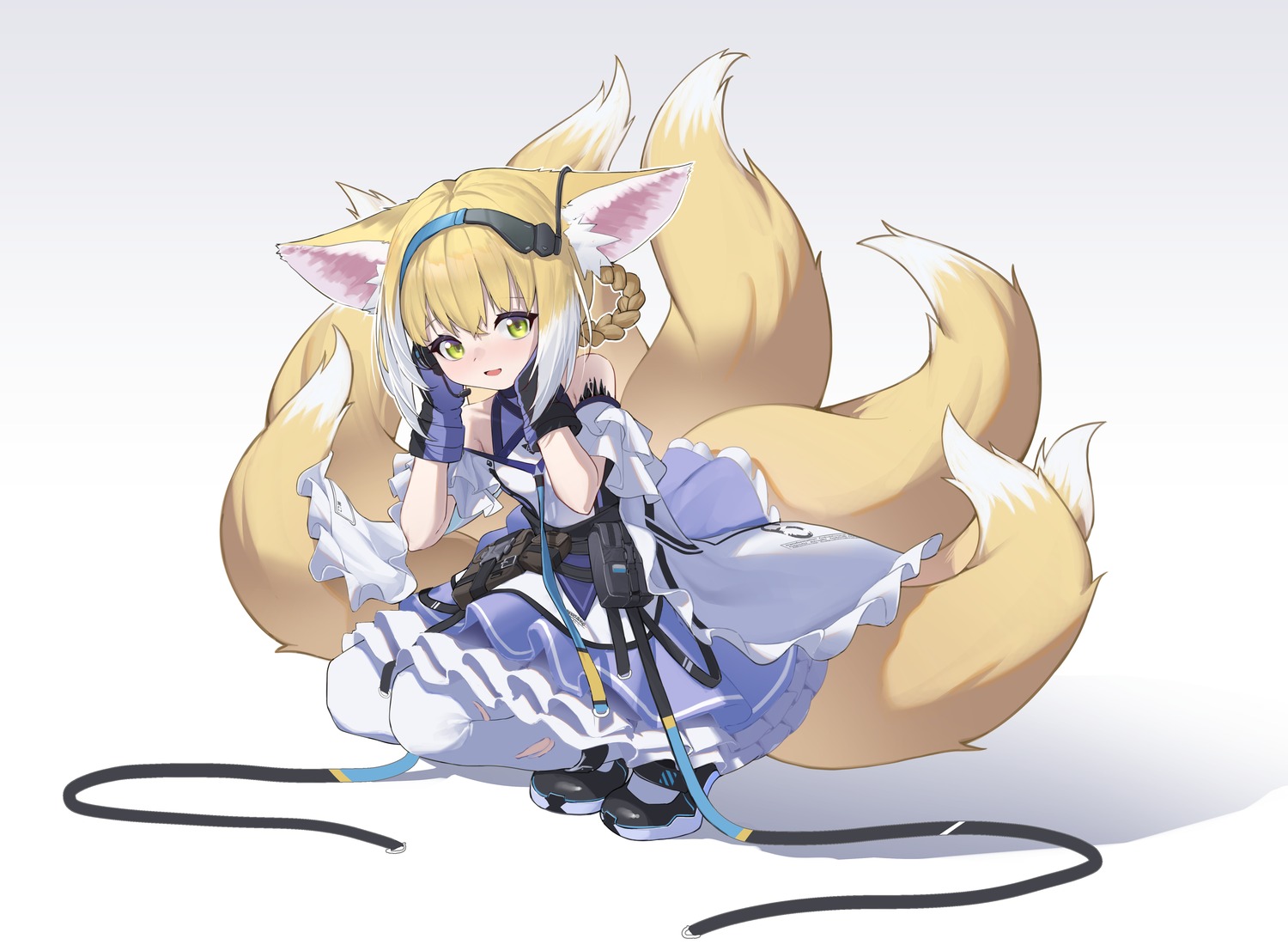 animal_ears arknights dress kitsune suzuran_(arknights) tail torn_clothes xintianou