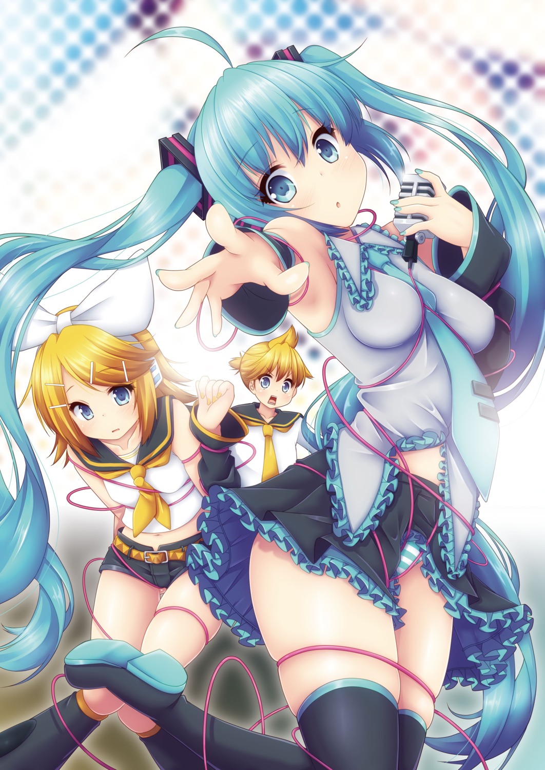 bondage hatsune_miku headphones kagamine_len kagamine_rin pantsu shimapan thighhighs vocaloid yuzuki_kei