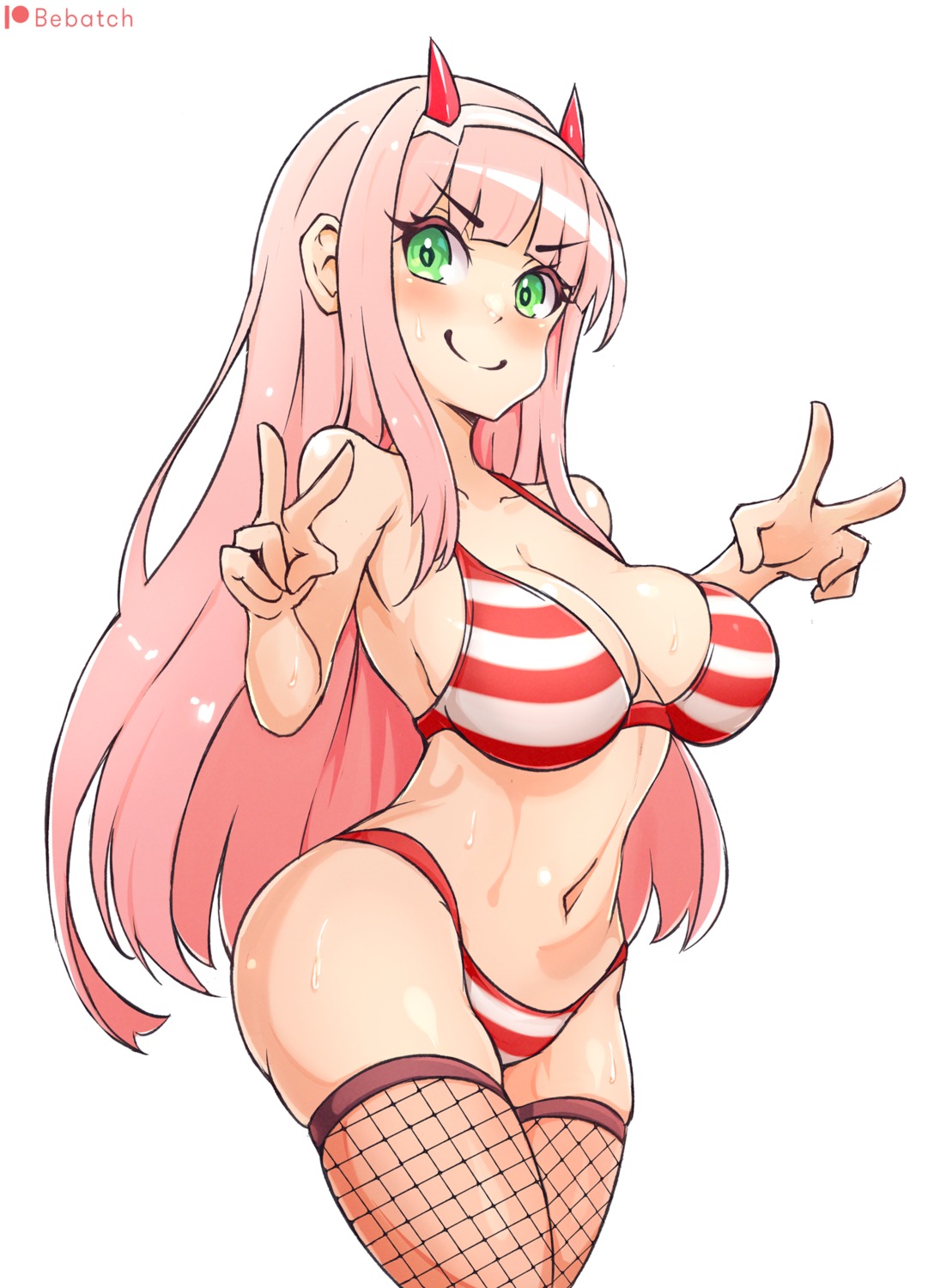 bebatch bikini darling_in_the_franxx fishnets horns swimsuits thighhighs zero_two_(darling_in_the_franxx)