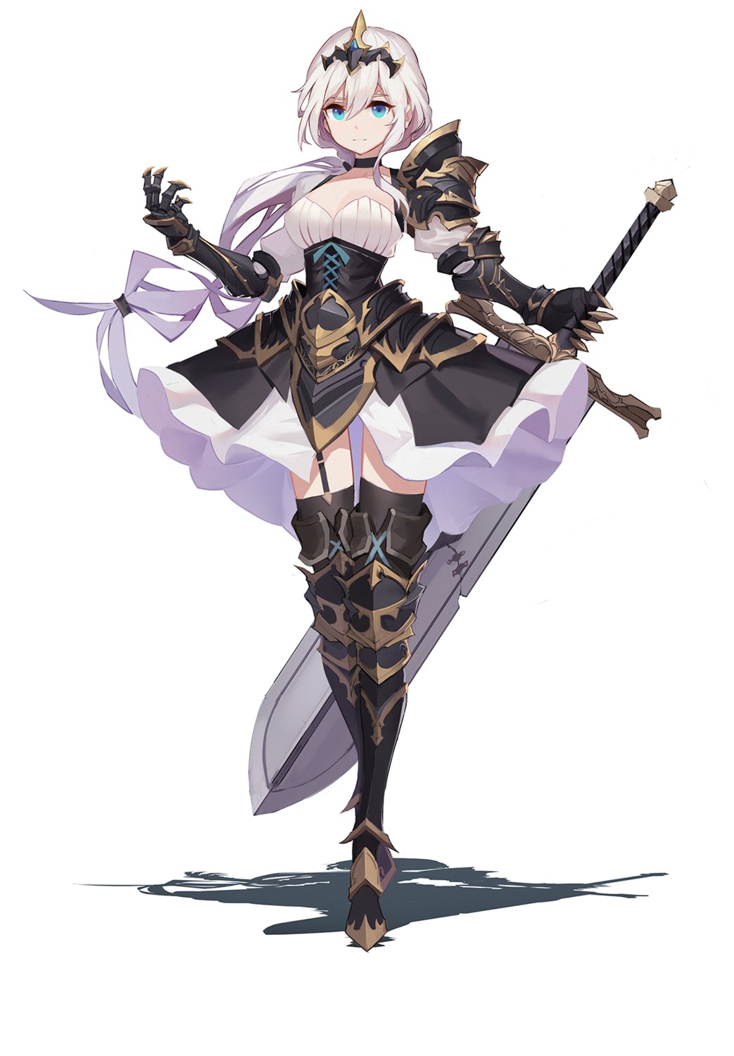 armor cleavage stockings sword thighhighs