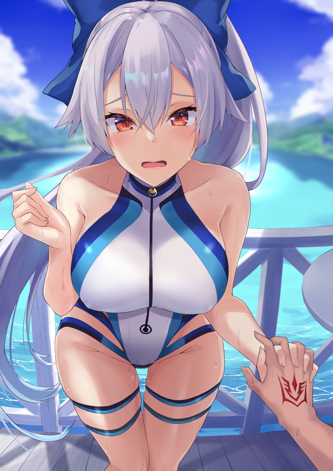 erect_nipples fate/grand_order garter kazami_chiu swimsuits tomoe_gozen_(fate/grand_order) wet