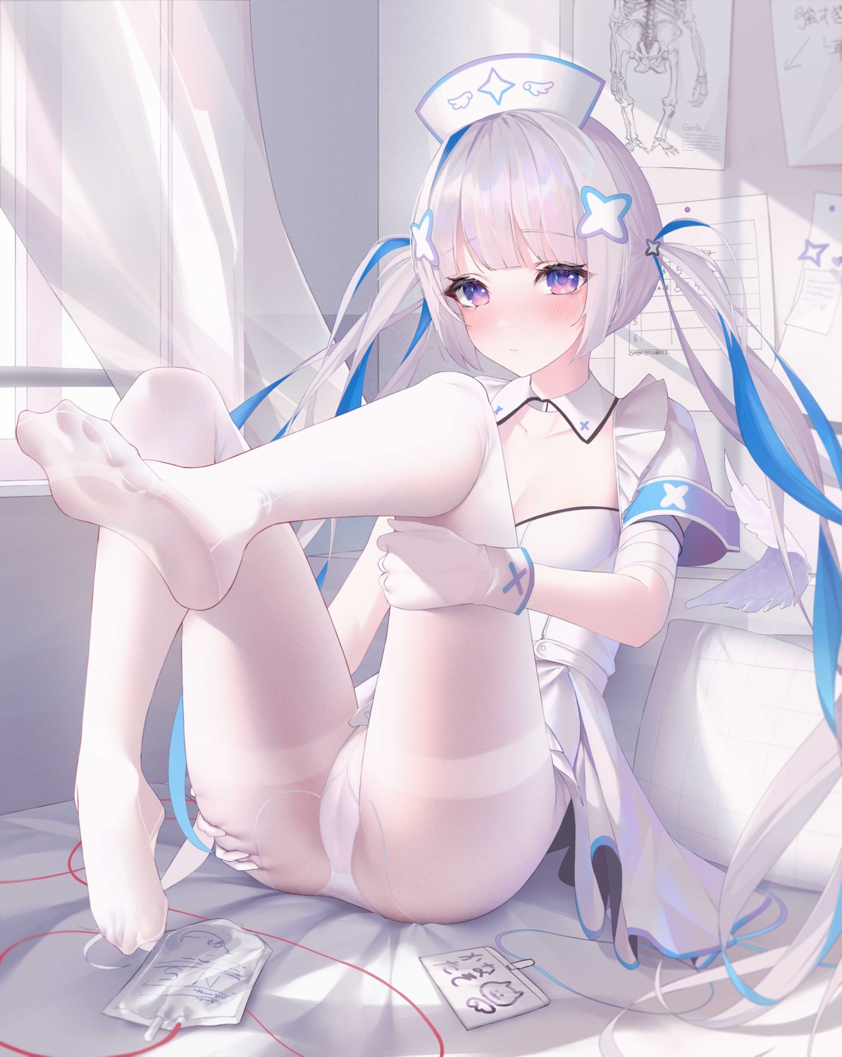 amane_kanata cameltoe dodari feet hololive nurse pantsu pantyhose see_through skirt_lift thong wings