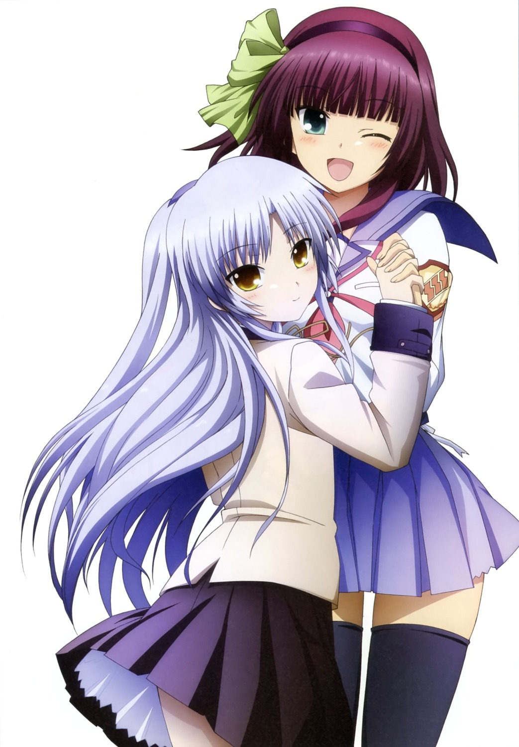 angel_beats! nakamura_yuri satou_rika seifuku tachibana_kanade thighhighs