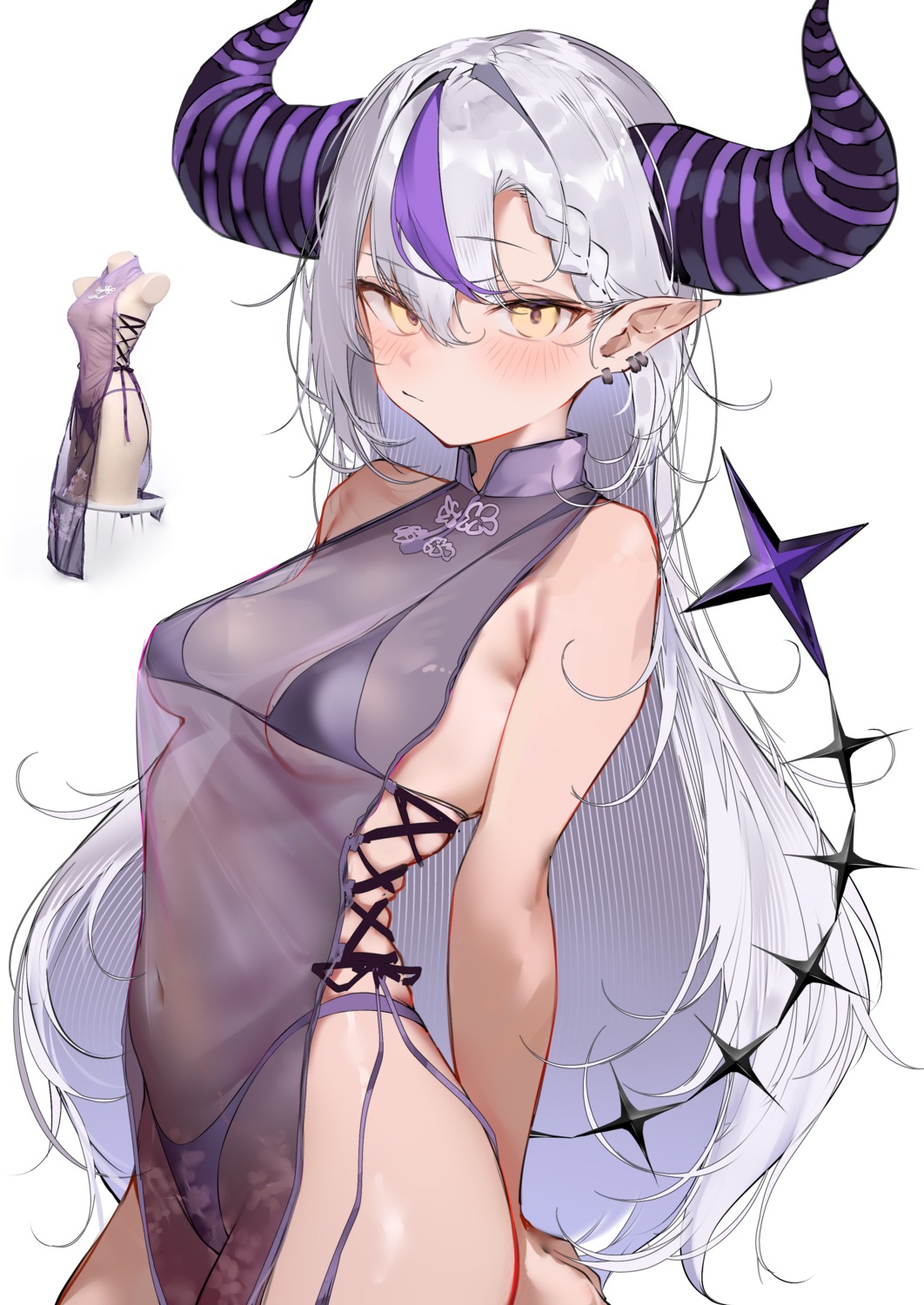 bikini hololive horns la+_darknesss loli pepq pointy_ears see_through swimsuits tail thong