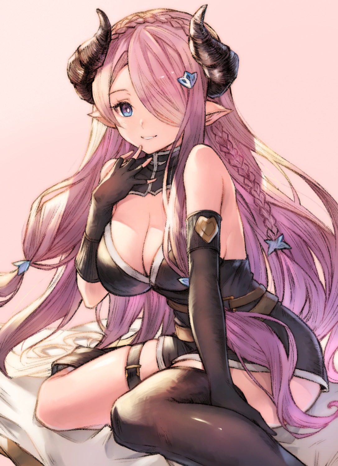 cleavage garter granblue_fantasy horns koretsuki_azuma narumeia_(granblue_fantasy) pointy_ears thighhighs