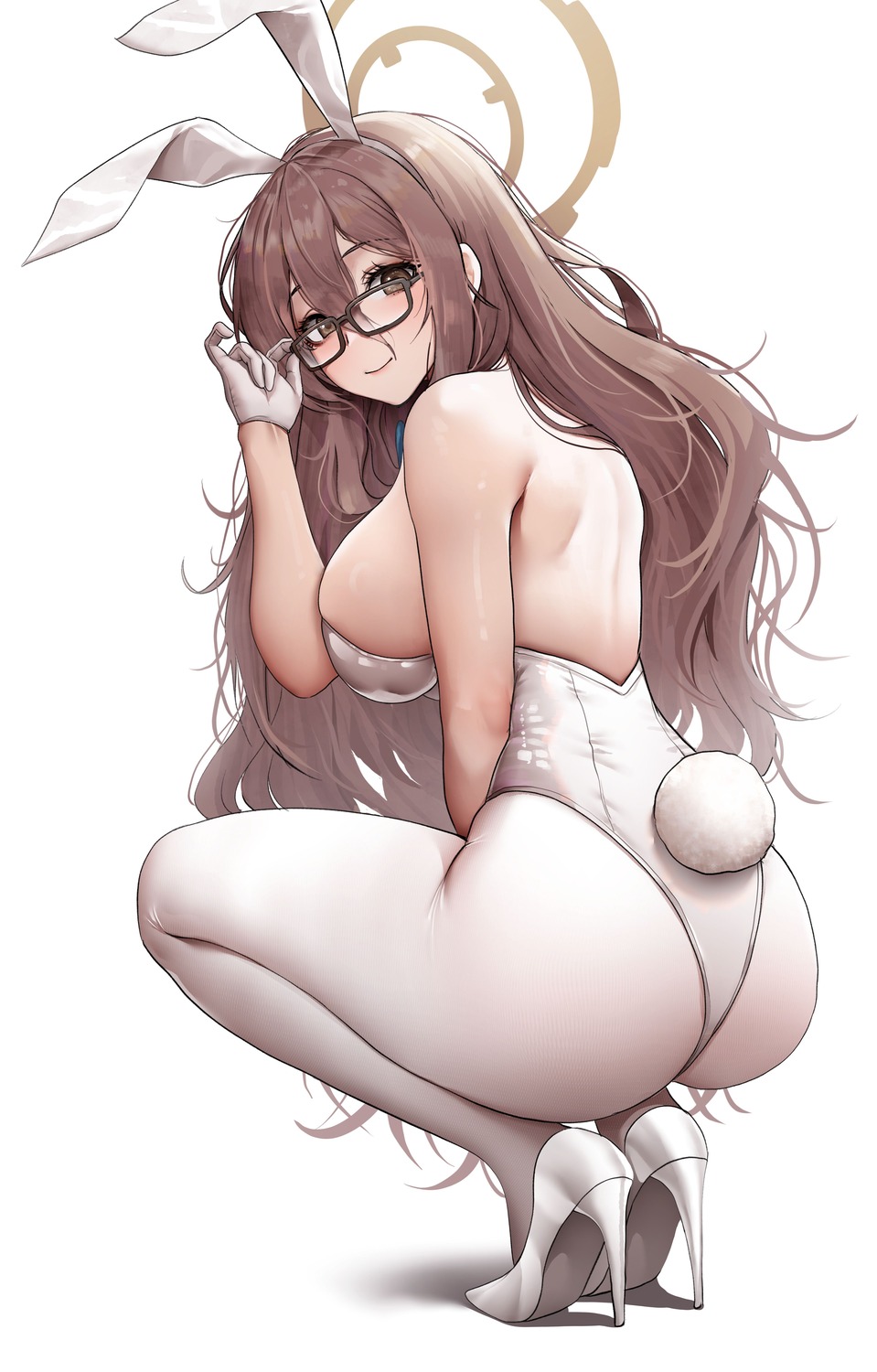 animal_ears ass blue_archive bunny_ears bunny_girl doyoon_7 halo heels megane murokasa_akane no_bra pantyhose tail