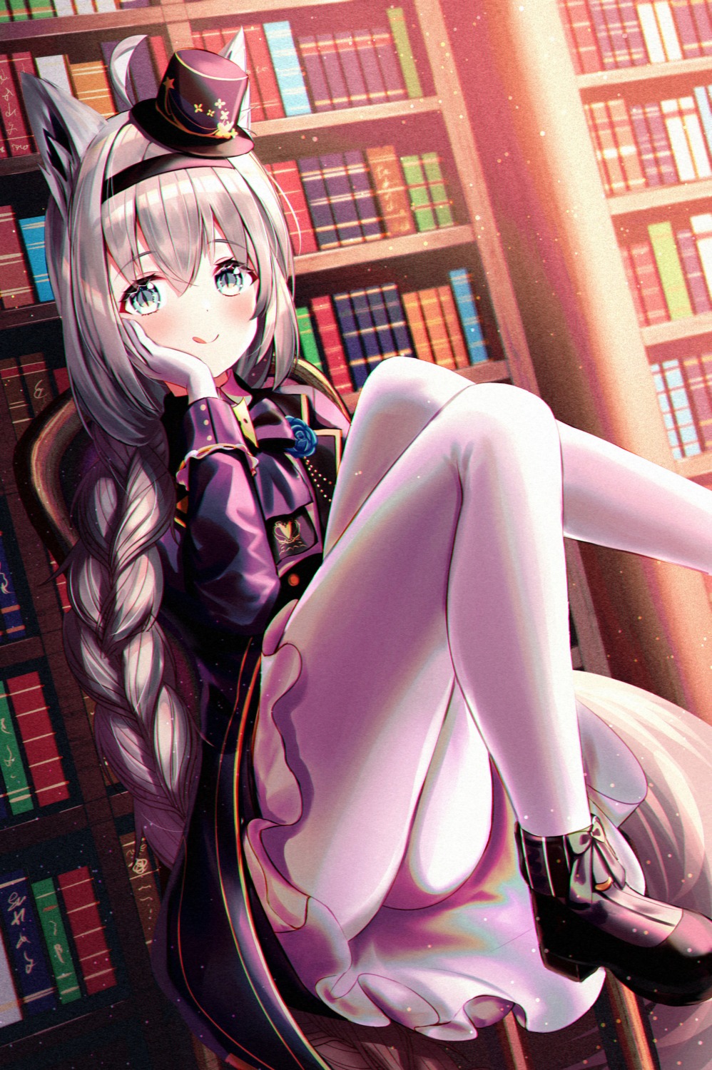 animal_ears anzu_yotsuba heels hololive hololive_gamers kitsune lolita_fashion pantyhose shirakami_fubuki skirt_lift