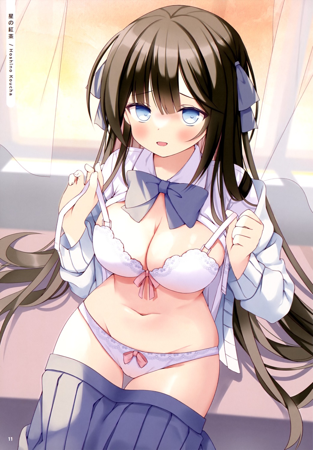 bra hoshino_koucha open_shirt pantsu seifuku sweater undressing