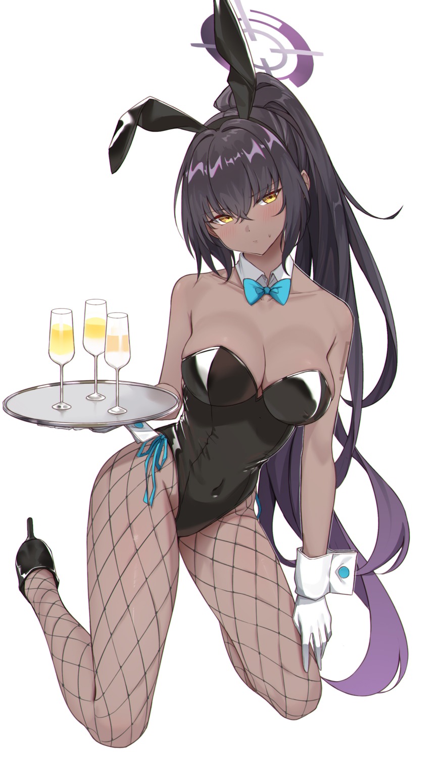 animal_ears blue_archive bunny_ears bunny_girl fishnets halo heels kakudate_karin no_bra pantyhose tamago_(eva1314056)