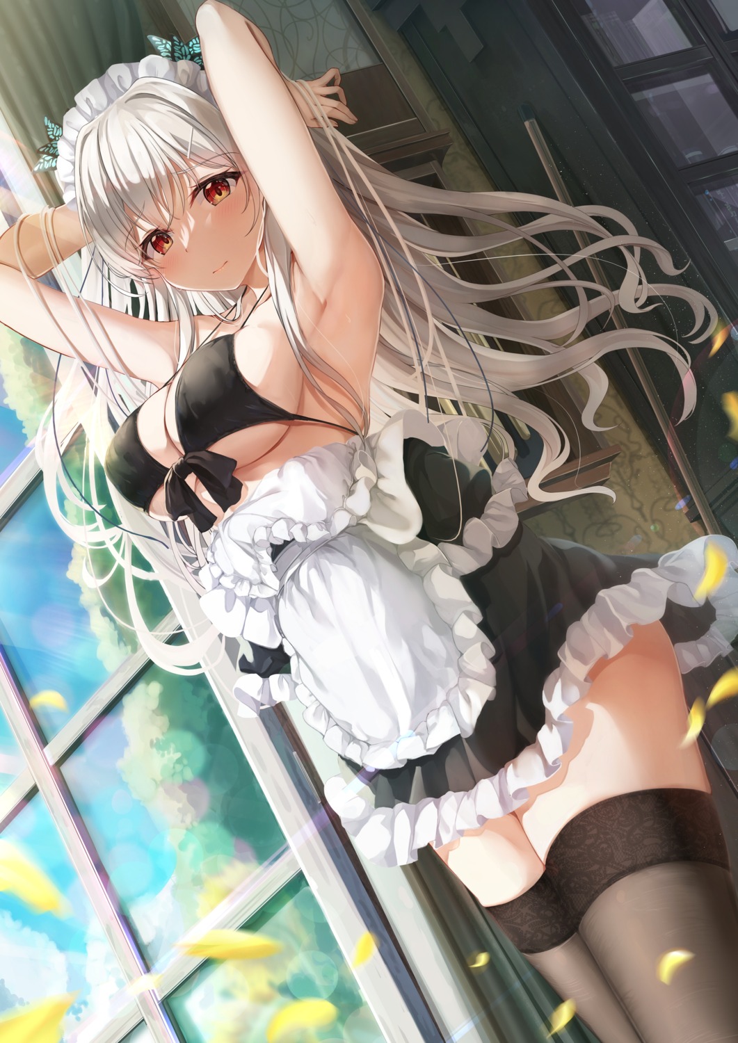 bikini_top hiiragi_ringo maid skirt_lift swimsuits thighhighs