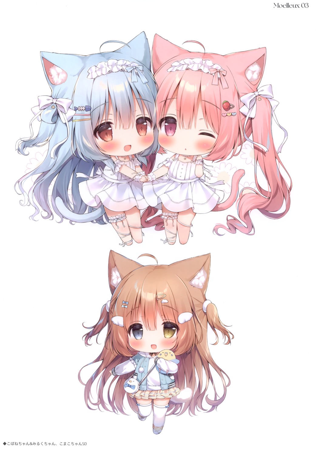 animal_ears chibi dress heterochromia mochi_peach momozu_komamochi nekomimi tail thighhighs