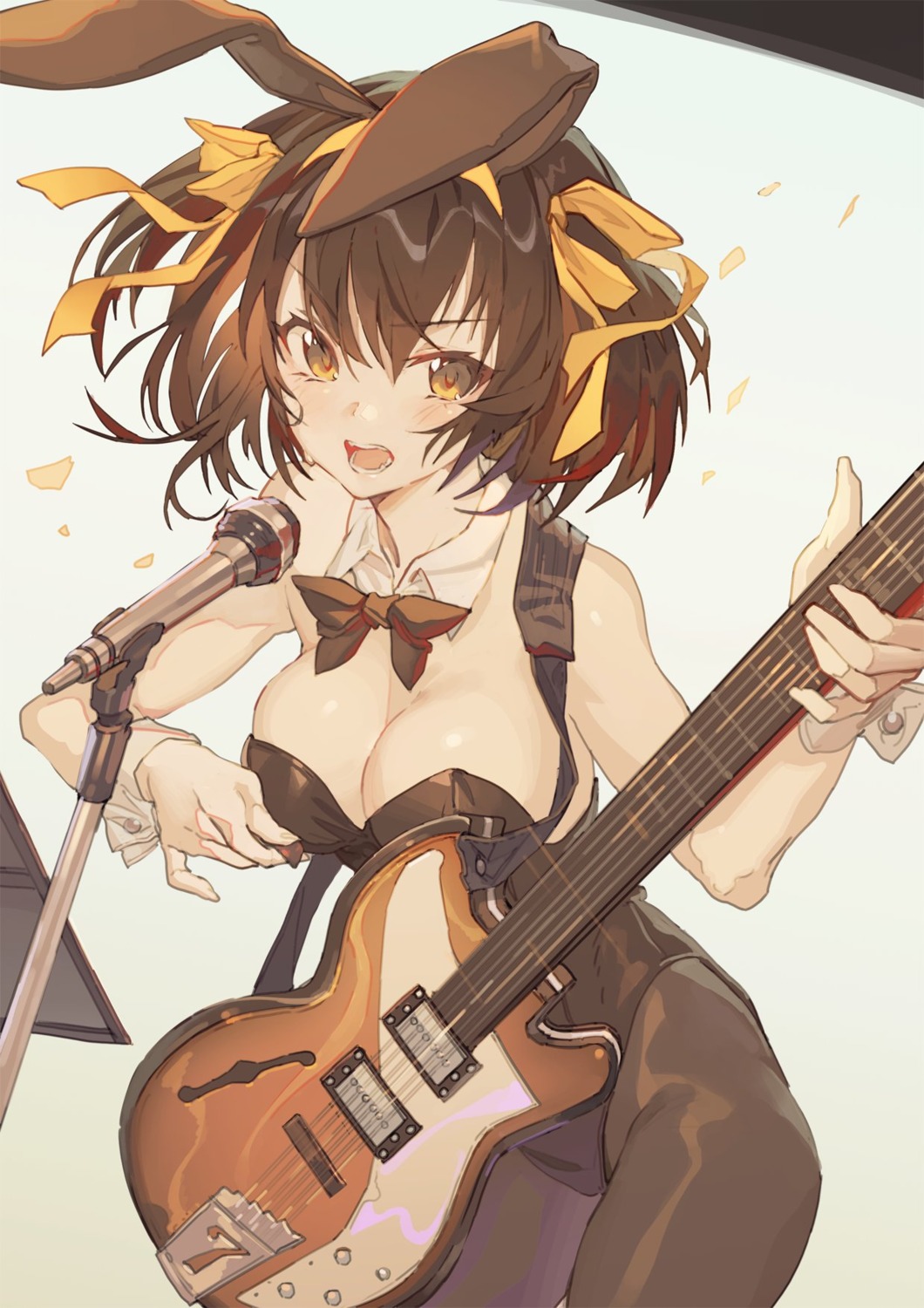 animal_ears bunny_ears bunny_girl guitar hong no_bra pantyhose suzumiya_haruhi suzumiya_haruhi_no_yuuutsu