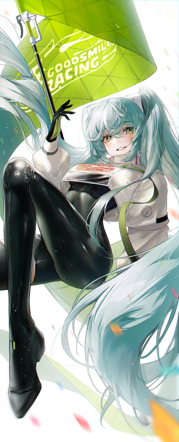 bodysuit dalla_(888_dalae) goodsmile_racing hatsune_miku heels racing_miku see_through thighhighs vocaloid