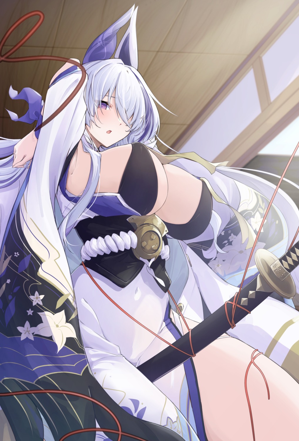 animal_ears japanese_clothes leer.meer no_bra sword