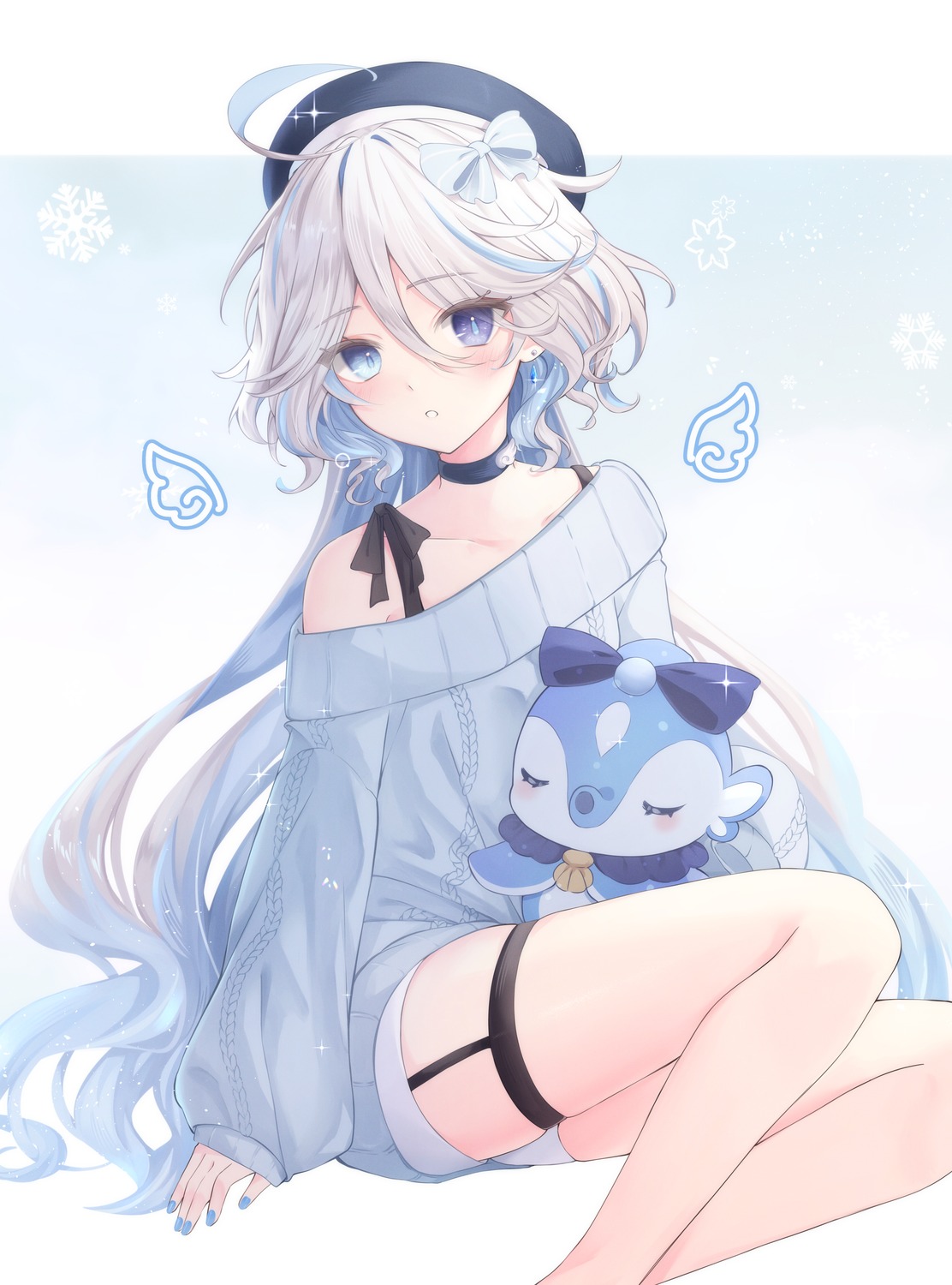 furina garter genshin_impact heterochromia shinyo_yukino sweater wings