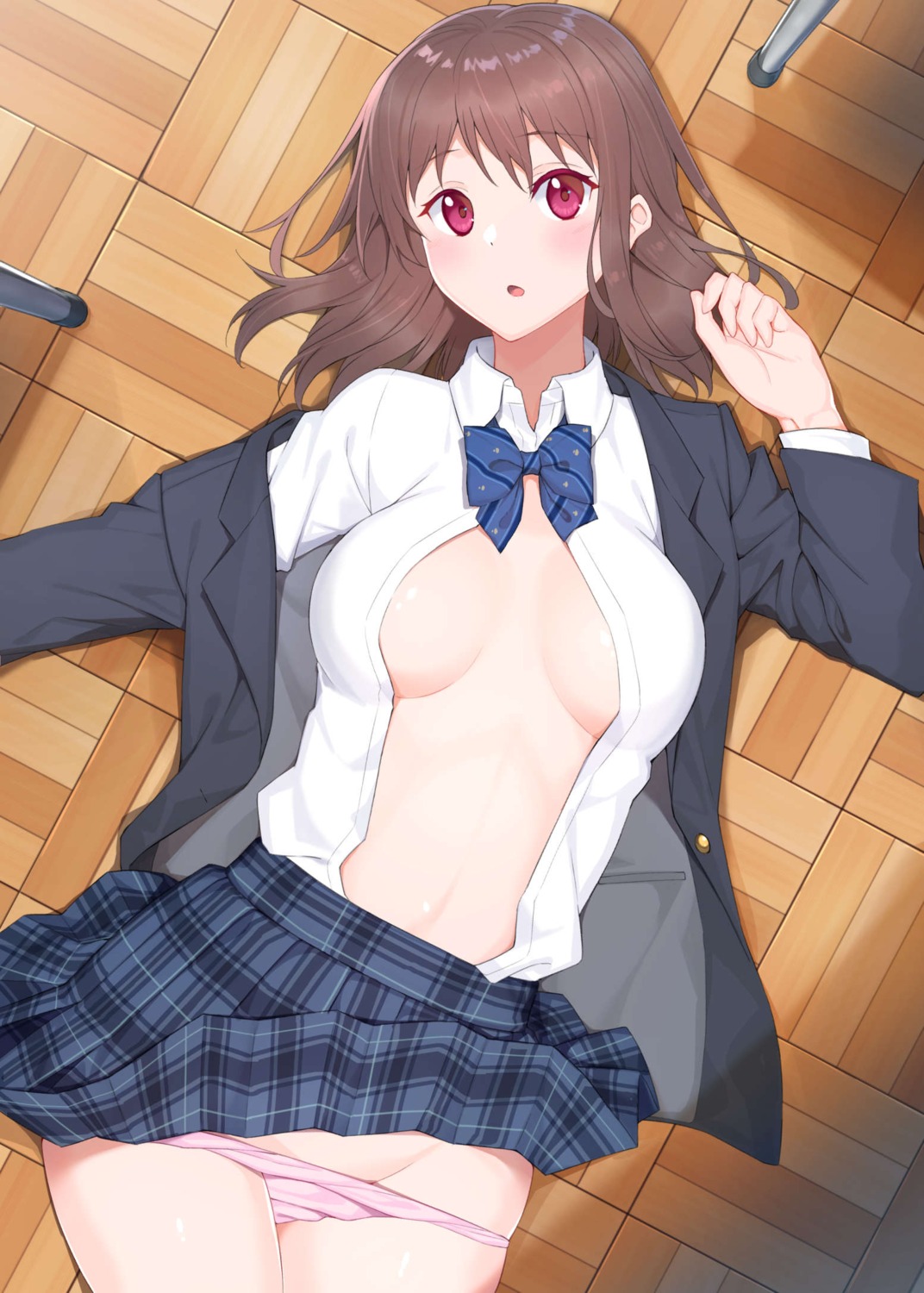 no_bra open_shirt pantsu panty_pull raitho104 seifuku skirt_lift