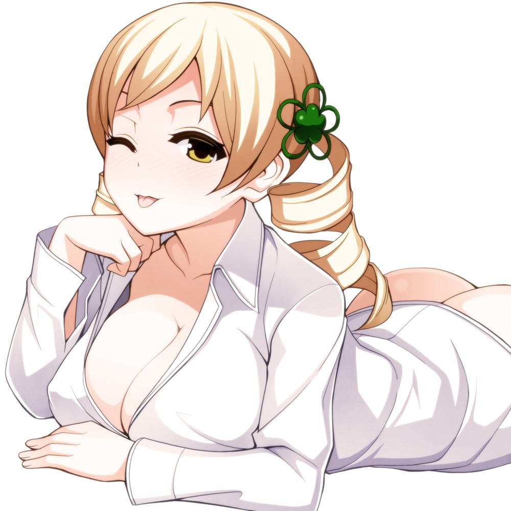 ass bottle_fairy bottomless cleavage erect_nipples mahou_shoujo_madoka_magica no_bra tomoe_mami torigoe_takumi