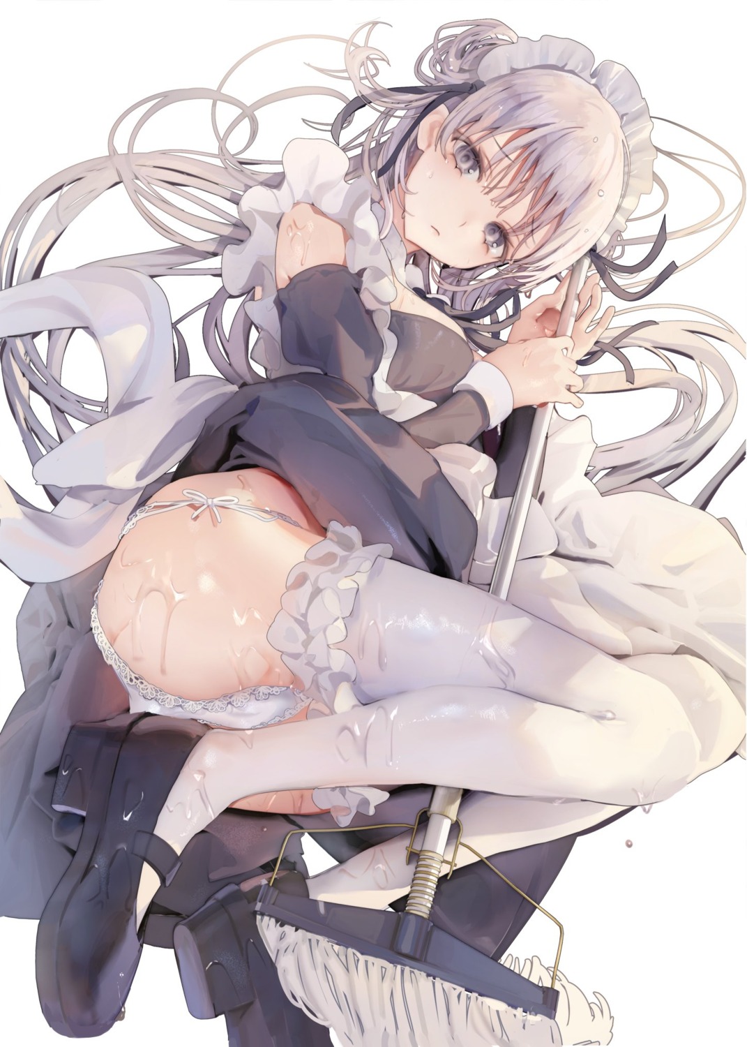 duplicate iijima_masashi maid pantsu skirt_lift string_panties thighhighs wet