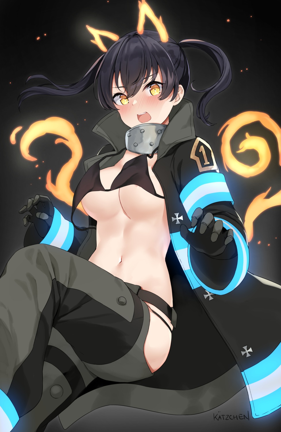 bikini enen_no_shouboutai kaetzchen open_shirt swimsuits tamaki_kotatsu wardrobe_malfunction