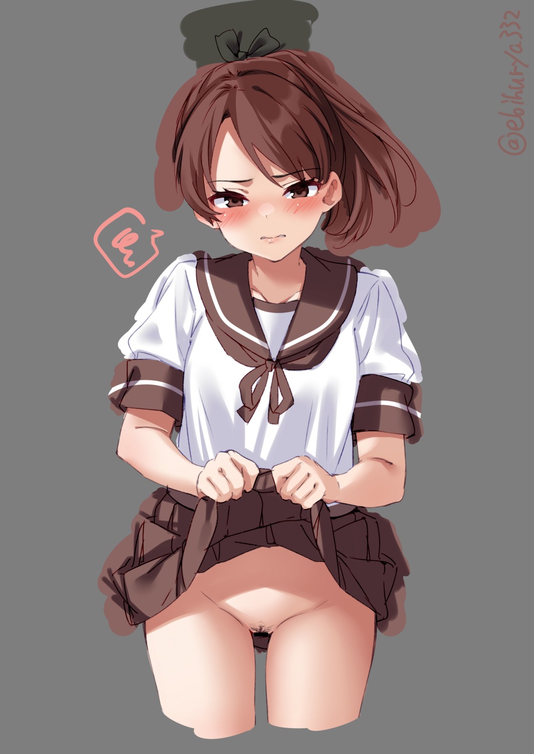 censored ebifurya kantai_collection nopan pubic_hair pussy seifuku shikinami_(kancolle) sketch skirt_lift