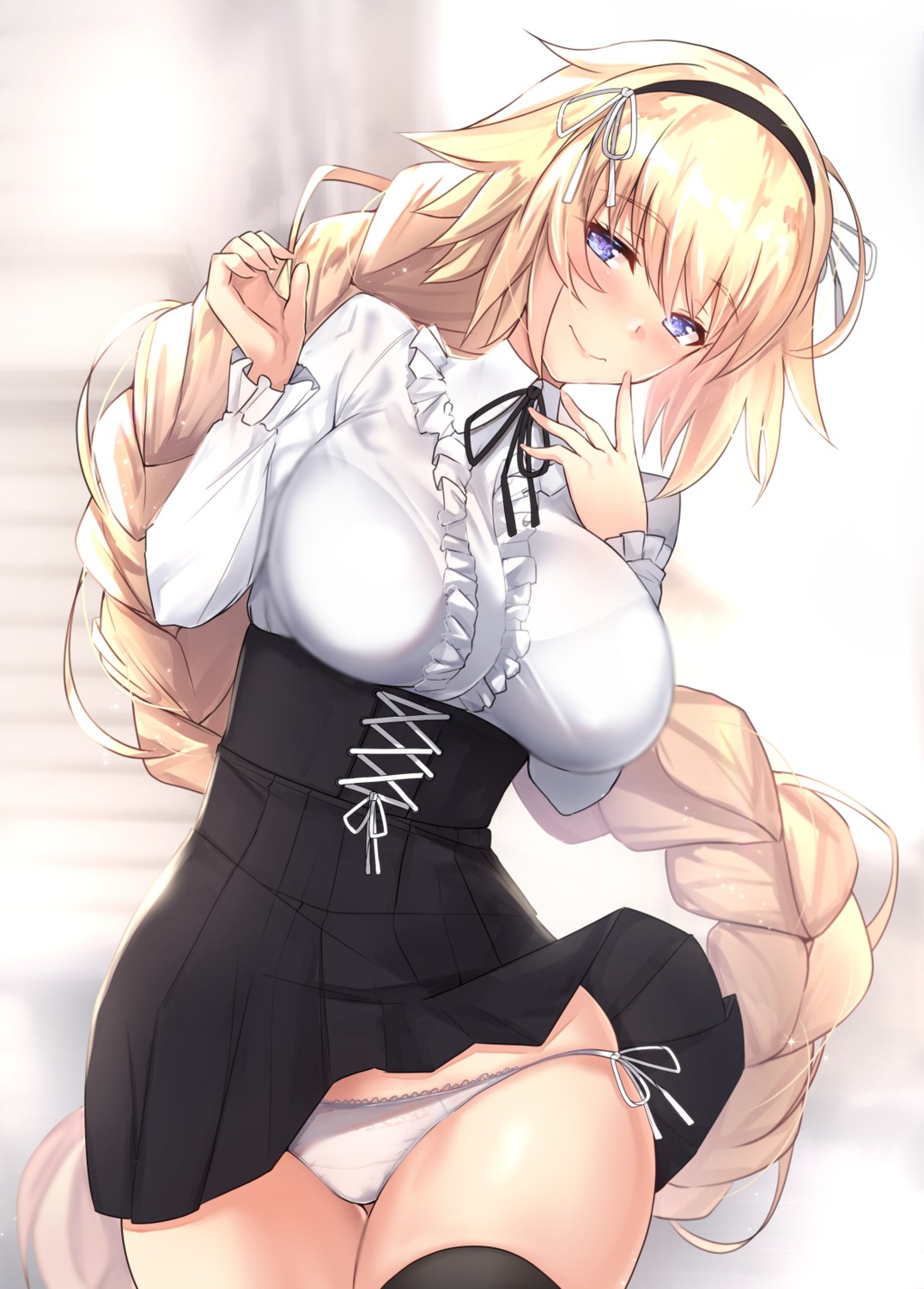 fate/grand_order jeanne_d'arc jeanne_d'arc_(fate) pantsu skirt_lift string_panties thighhighs untsue