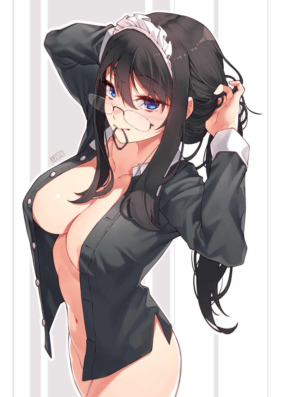 bottomless jjune maid megane no_bra open_shirt