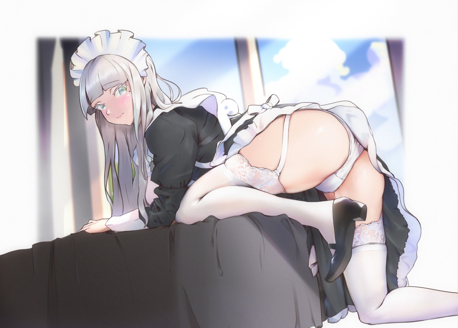 ass heels maid masao_(wcr230318) pantsu skirt_lift stockings thighhighs