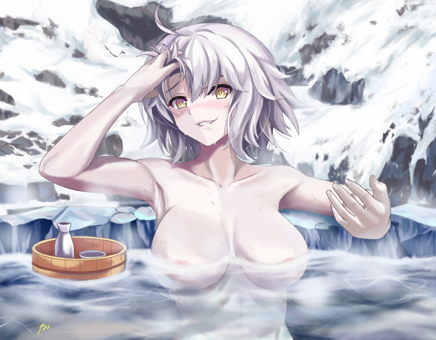 areola bathing brz fate/grand_order jeanne_d'arc jeanne_d'arc_(alter)_(fate) onsen topless wet