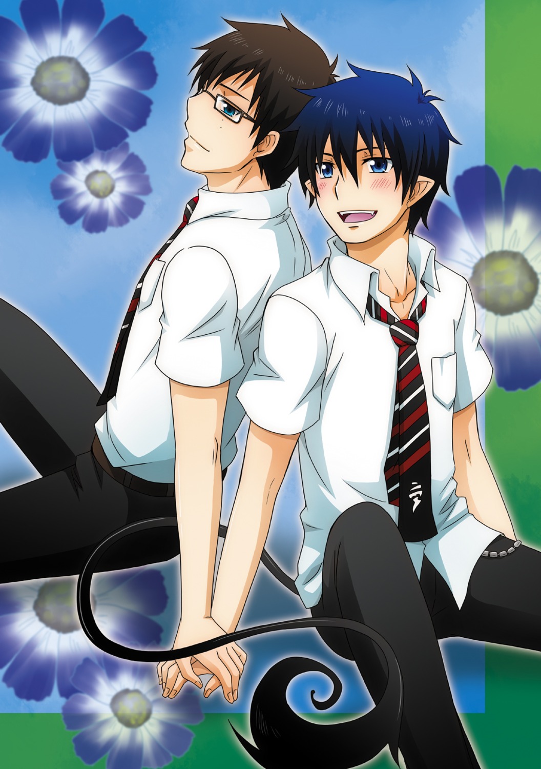 ao_no_exorcist male megane okumura_rin okumura_yukio seifuku tail tsunoda_wei