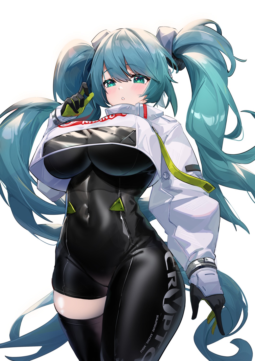 bodysuit goodsmile_racing hatsune_miku racing_miku see_through shuibo thighhighs vocaloid