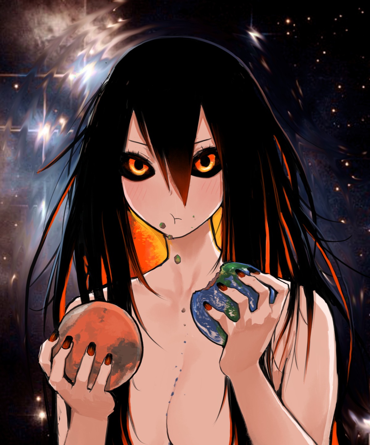 black_hole-chan survival_knife topless